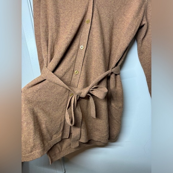 J.Crew Factory Wool Blend Belted Button Front Longline Cardigan Brown Sweater S - Picture 5 of 16